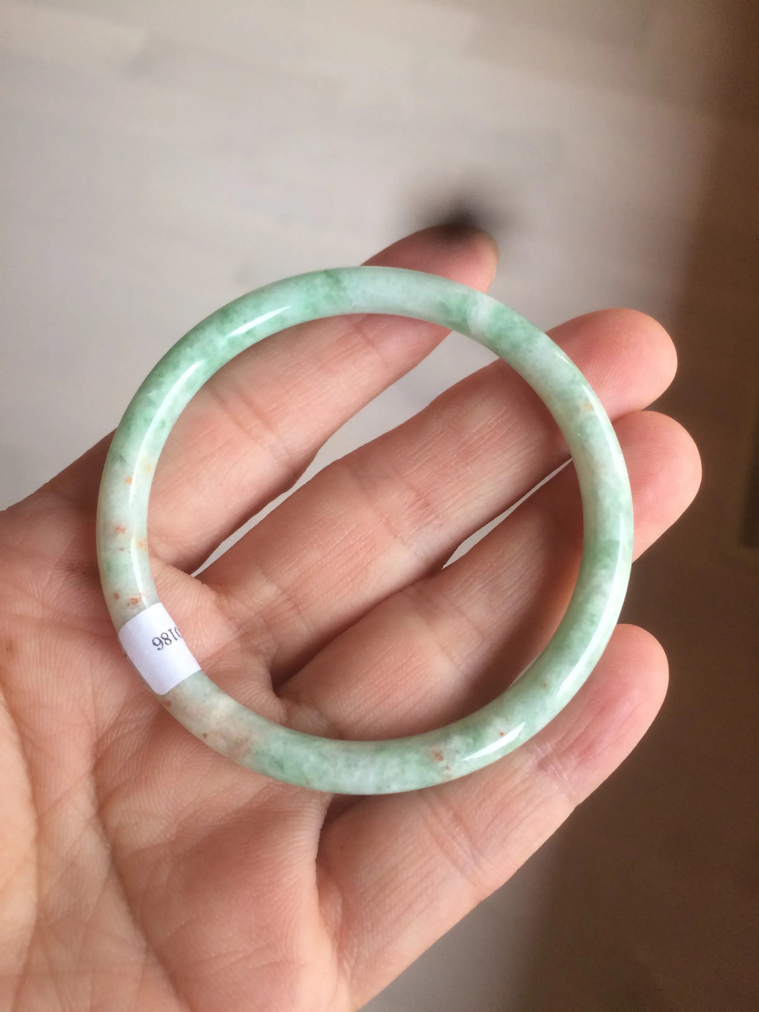 49.7mm Certified Type A 100% Natural sunny green/red slim Jadeite Jade bangle AQ22-0186