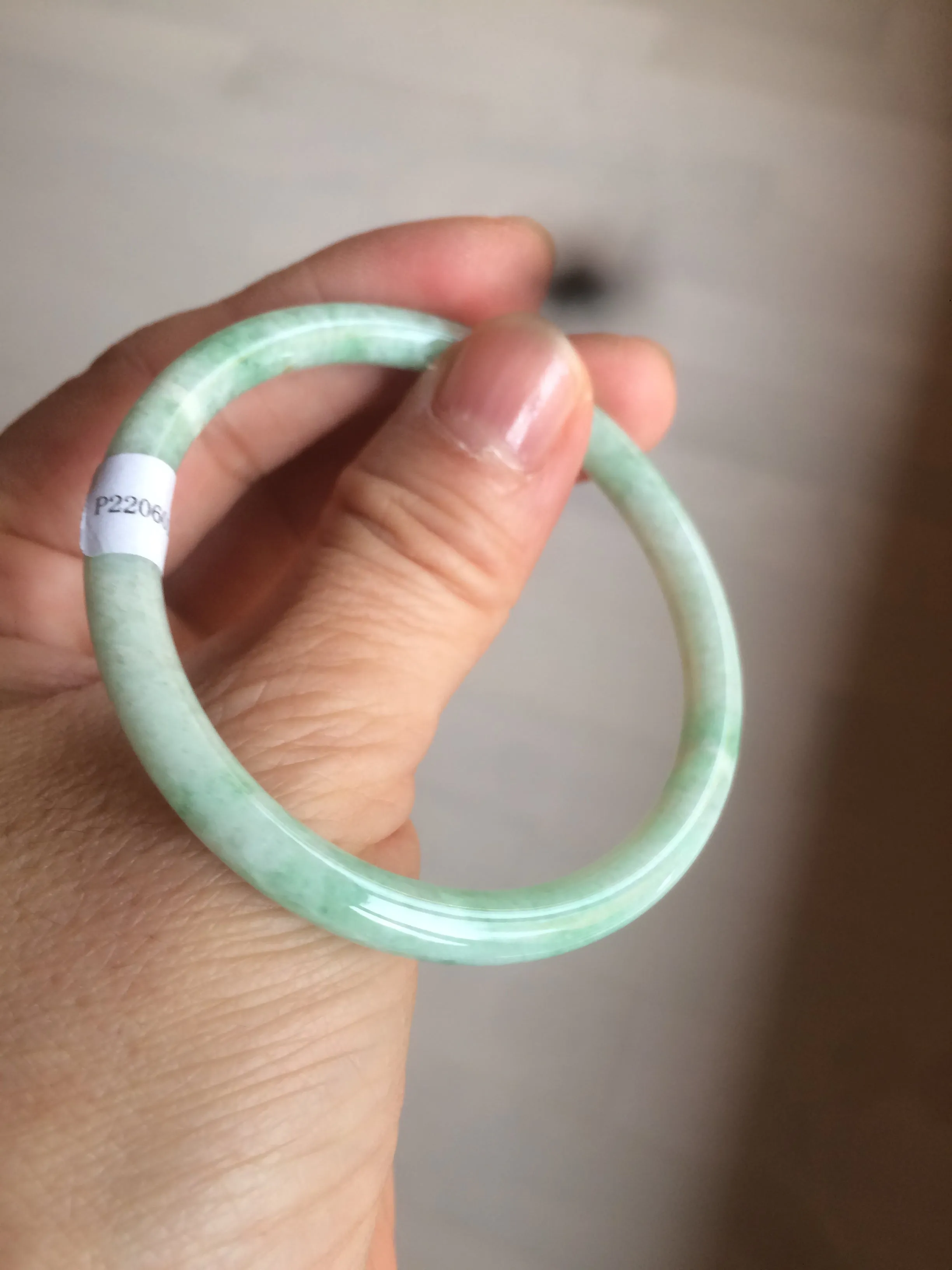 49.7mm Certified Type A 100% Natural sunny green/red slim Jadeite Jade bangle AQ22-0186