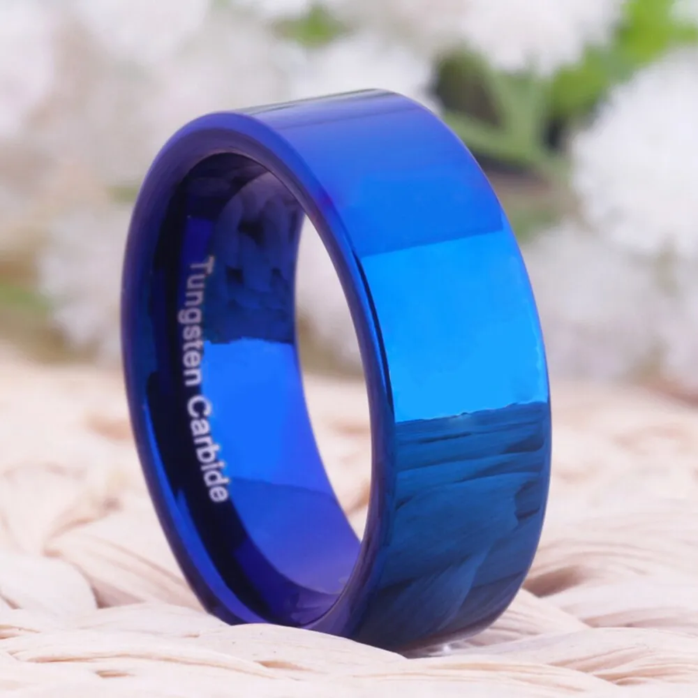 8mm Shiny Blue Pipe Tungsten Carbide Fashion Wedding Ring