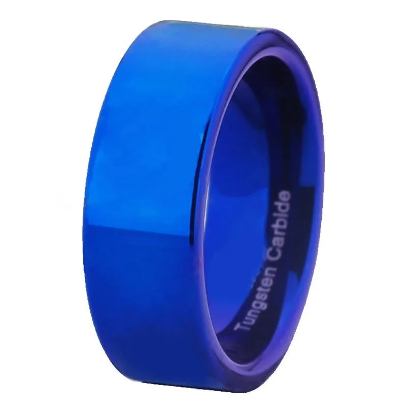 8mm Shiny Blue Pipe Tungsten Carbide Fashion Wedding Ring