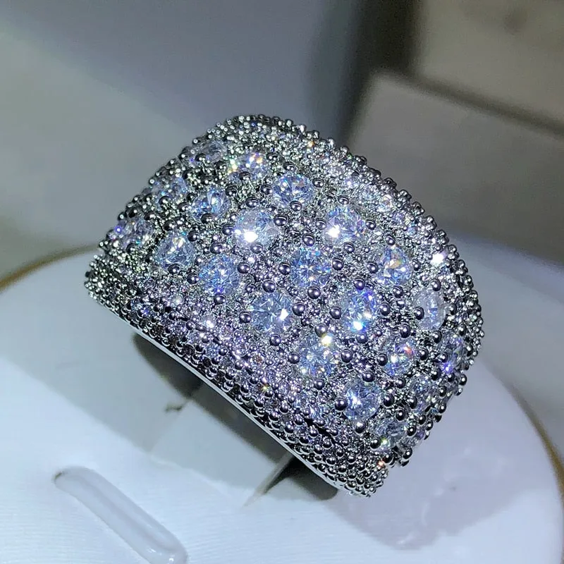 925 Micro-Pave Created White Sapphire Wide Cocktail Ring