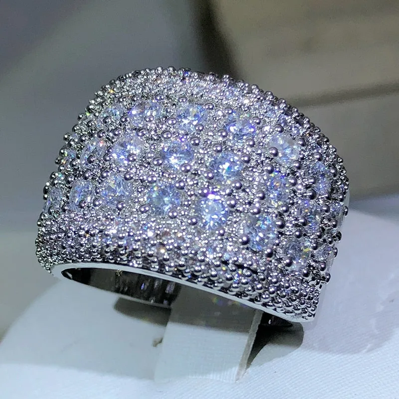 925 Micro-Pave Created White Sapphire Wide Cocktail Ring