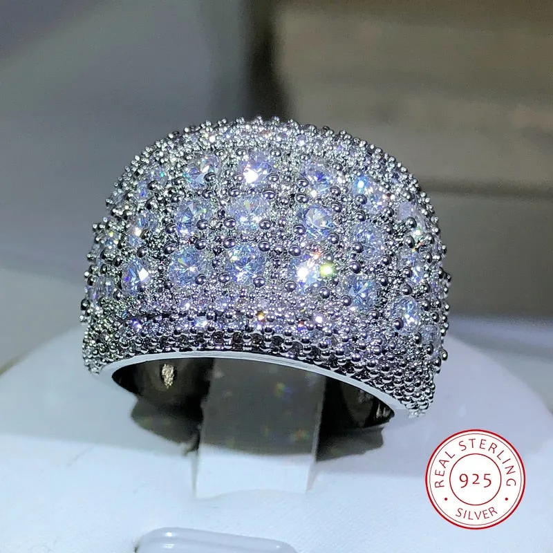 925 Micro-Pave Created White Sapphire Wide Cocktail Ring