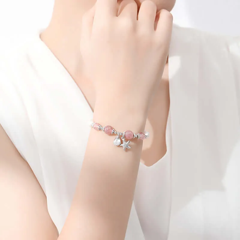 925 Silver Pearl Strawberry Crystal Starfish Shell Bracelet