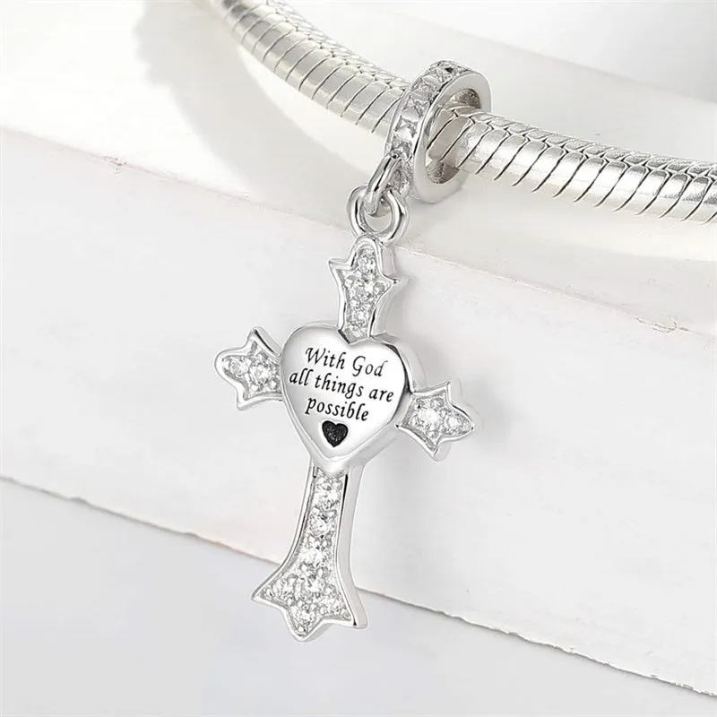 925 Sterling Silver Cross Charm Bead fit Pandora Bracelet & Necklace Jewelry Gifts for Women Girls