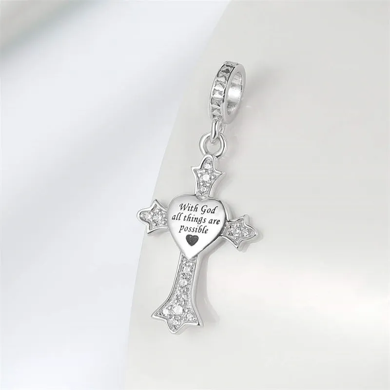 925 Sterling Silver Cross Charm Bead fit Pandora Bracelet & Necklace Jewelry Gifts for Women Girls