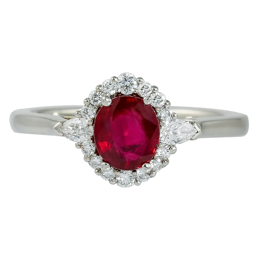 AGL Certified Ruby Ring with Diamond Halo