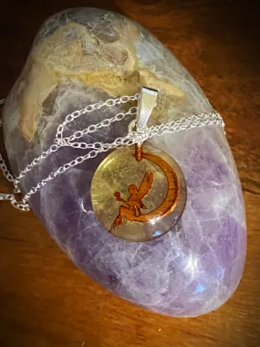 Amber Intaglio Fairy Moon Necklace