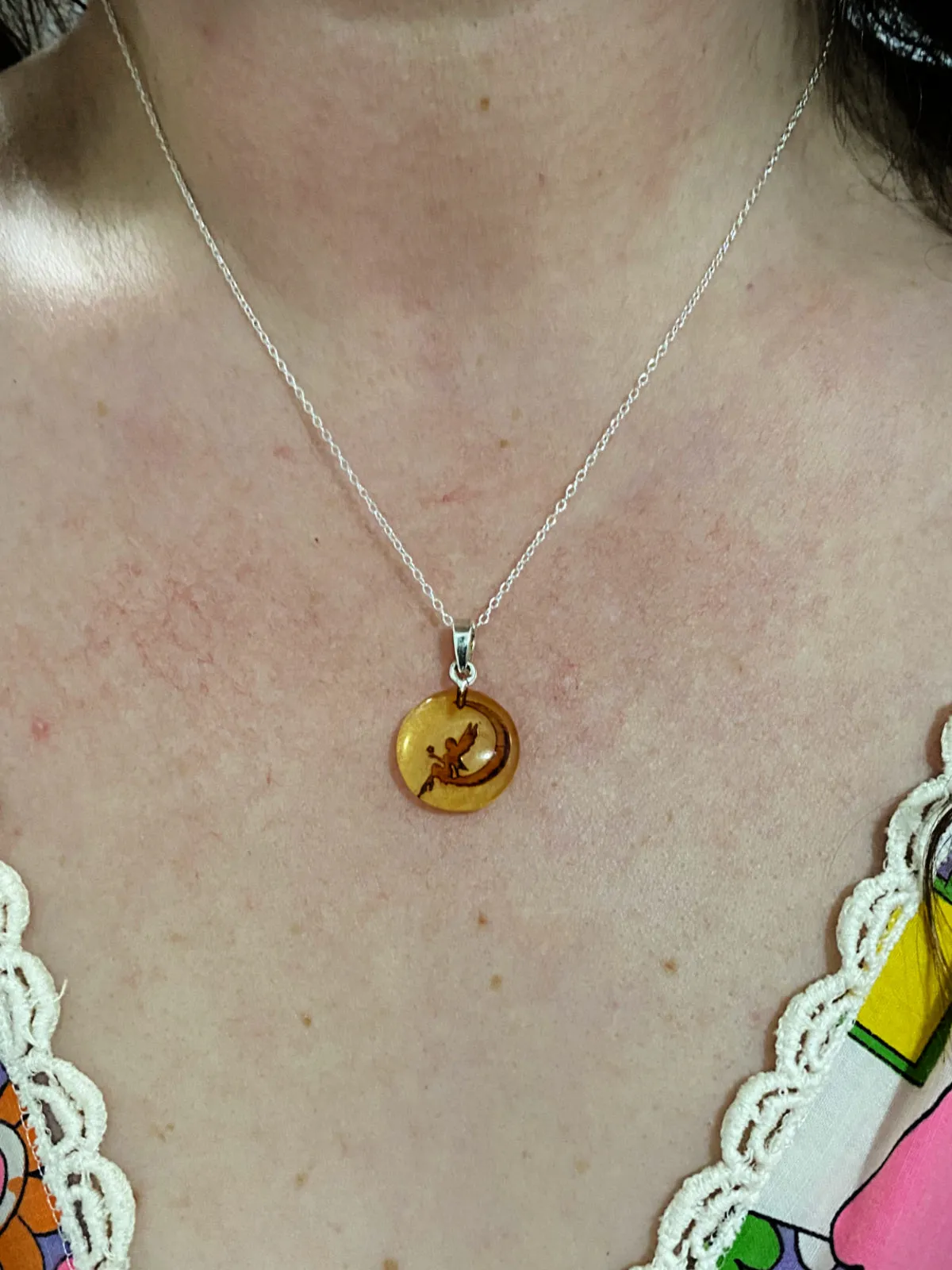 Amber Intaglio Fairy Moon Necklace