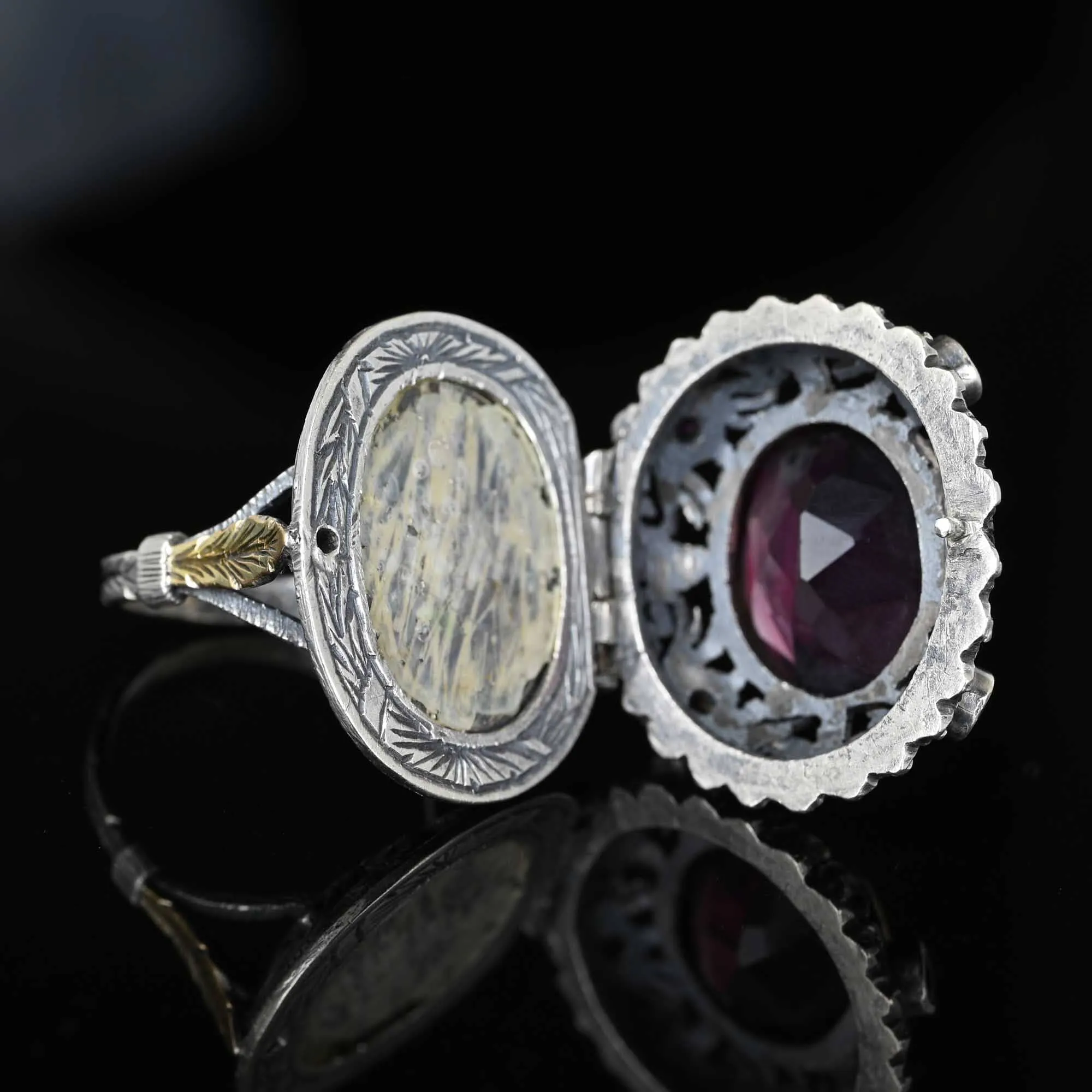 Amethyst Crystal Austro Hungarian Locket Poison Ring