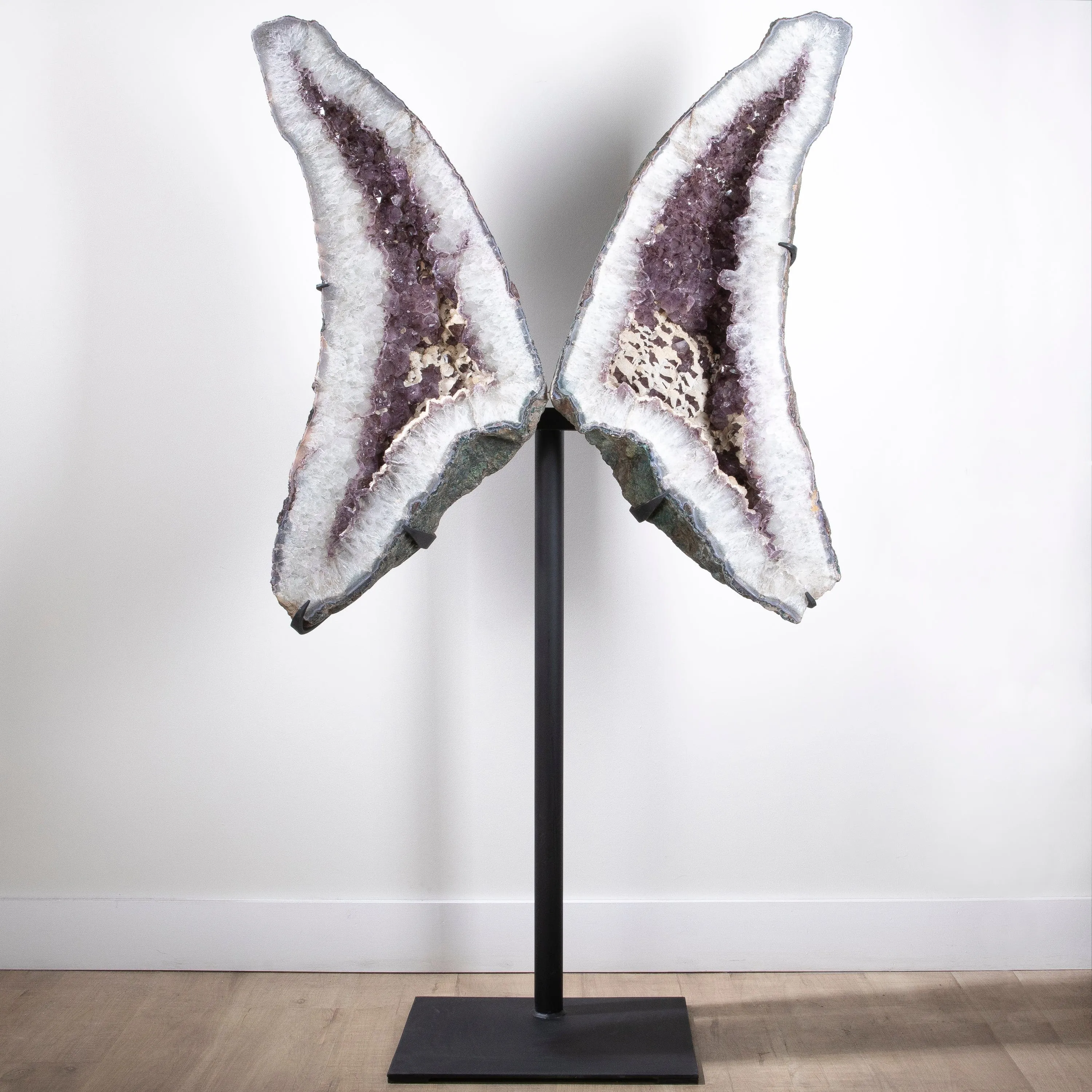 Amethyst Geode Wings with Calcite from Brazil on Custom Stand- 69 / 305lbs