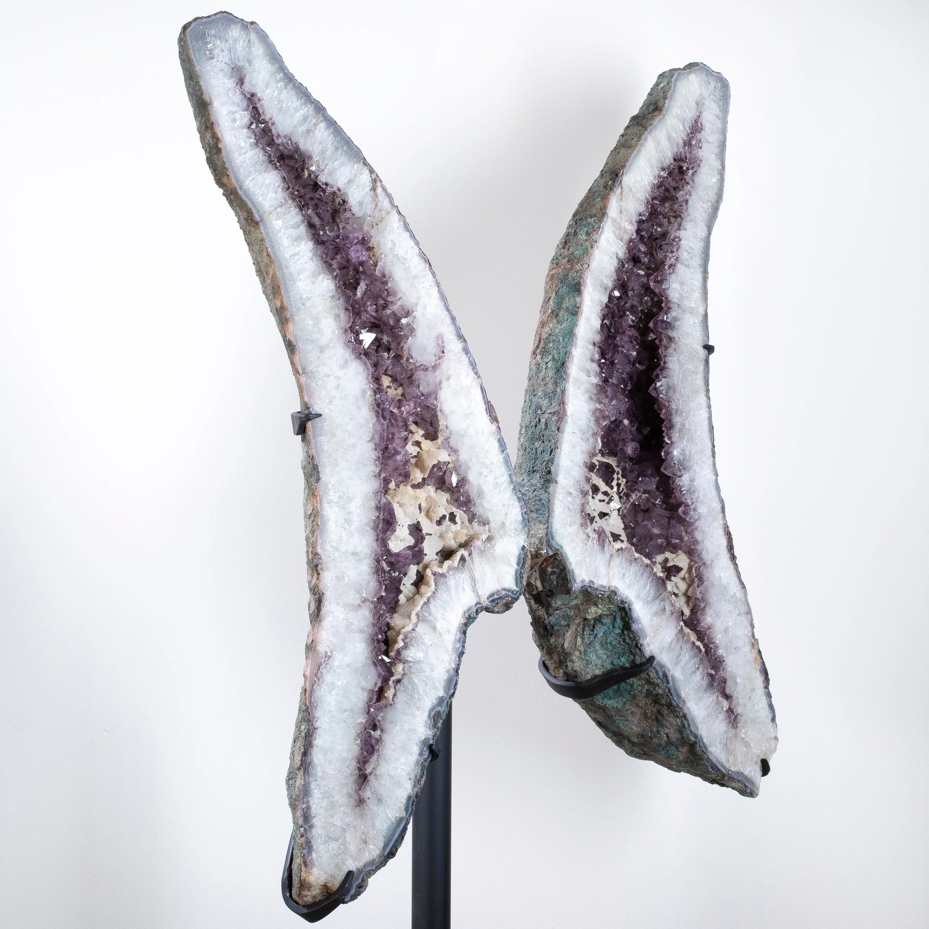 Amethyst Geode Wings with Calcite from Brazil on Custom Stand- 69 / 305lbs