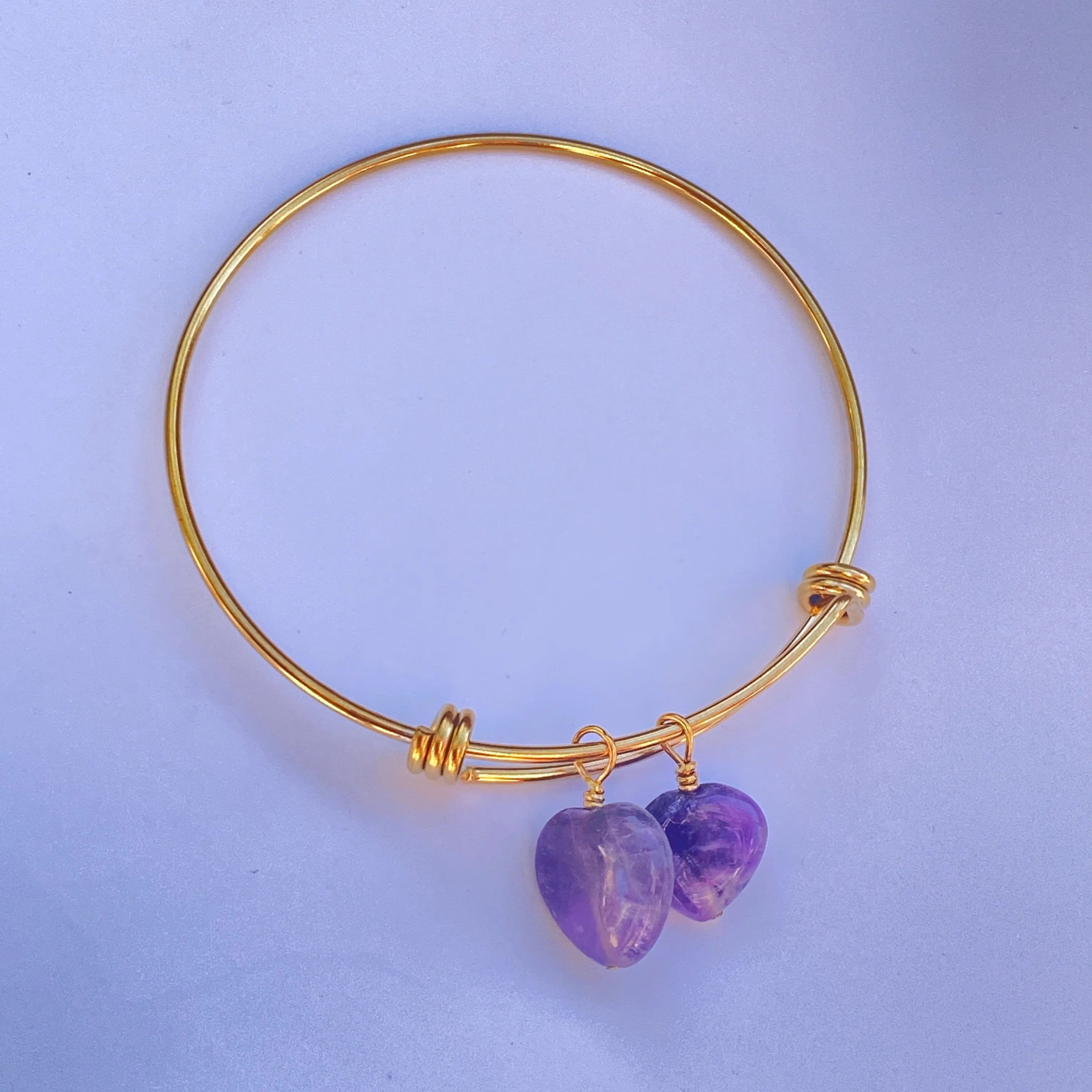 Amethyst Heart Bangle Bracelet