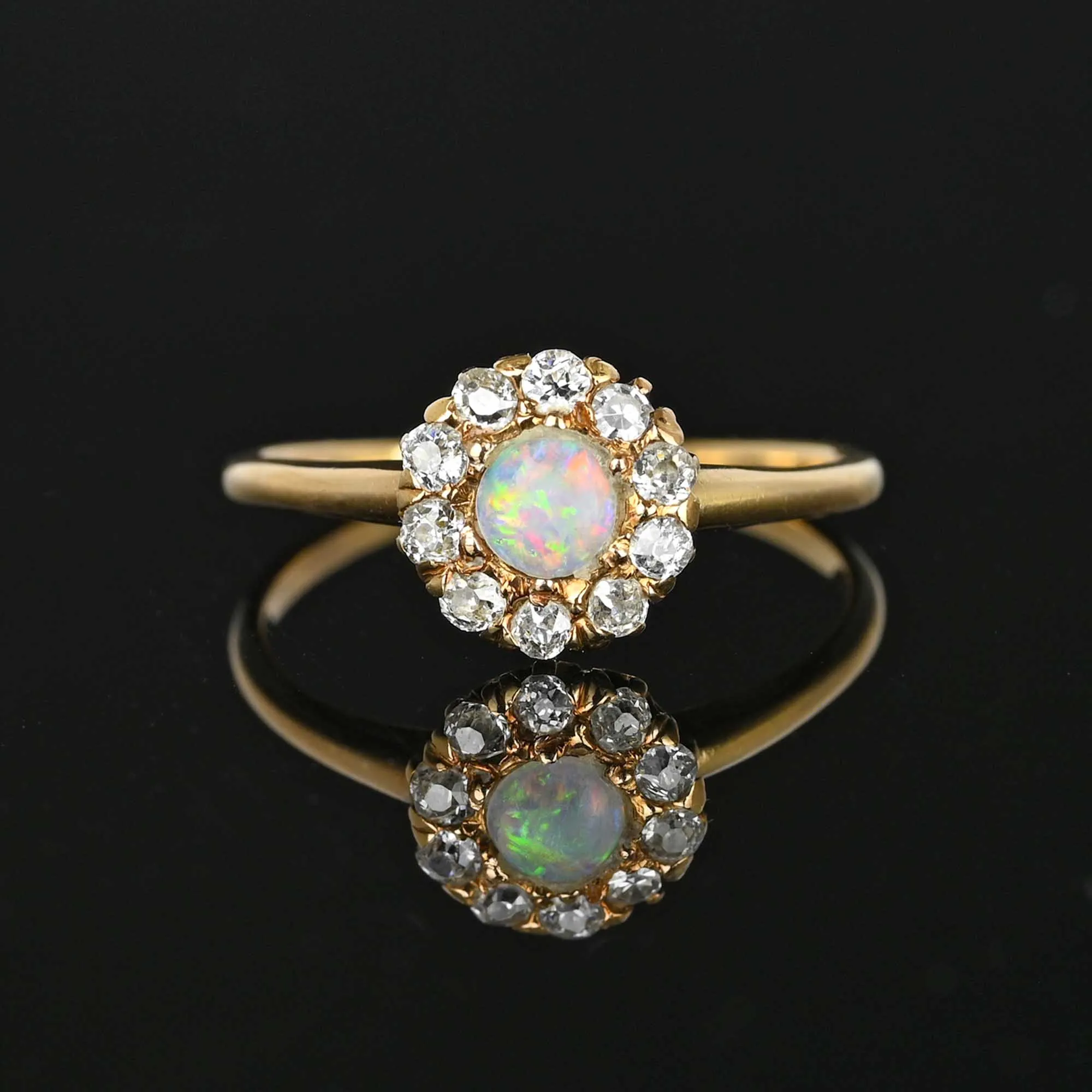 Antique 14K Gold Diamond Halo Opal Ring