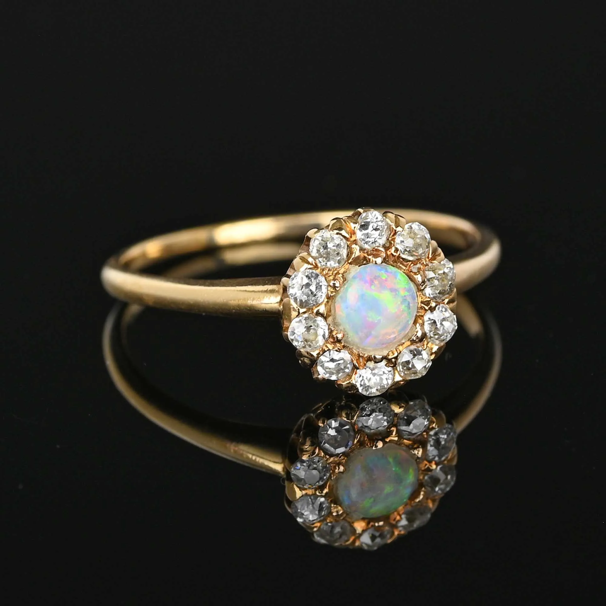 Antique 14K Gold Diamond Halo Opal Ring