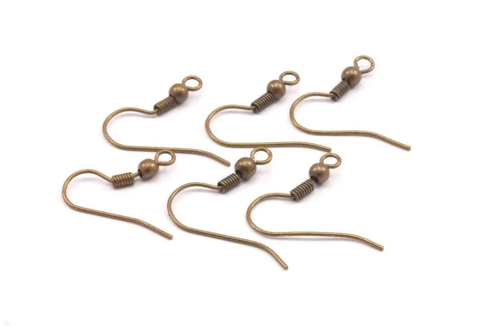 Antique Brass Hooks, 50 Antique Brass Ear Wires, Earring Findings (20mm) A0923