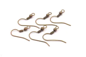 Antique Brass Hooks, 50 Antique Brass Ear Wires, Earring Findings (20mm) A0923