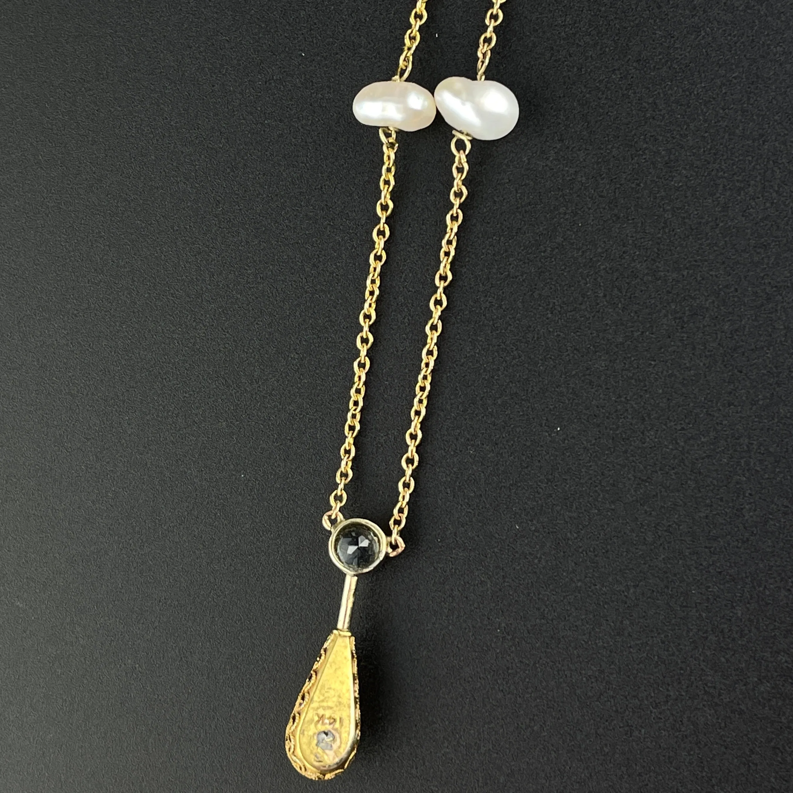 Antique Gold Topaz Diamond Pearl Pendant Necklace