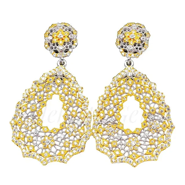 Antique Italian Gold Plated 925 Sterling Silver Drop Statement Earrings (Gold, Silver, Black)