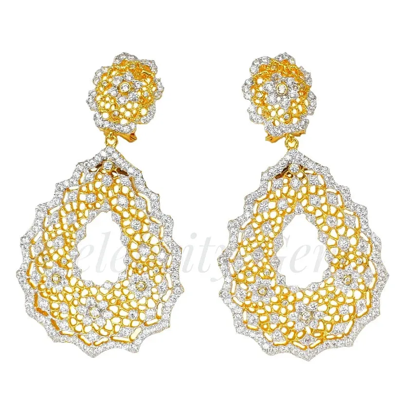 Antique Italian Gold Plated 925 Sterling Silver Drop Statement Earrings (Gold, Silver, Black)