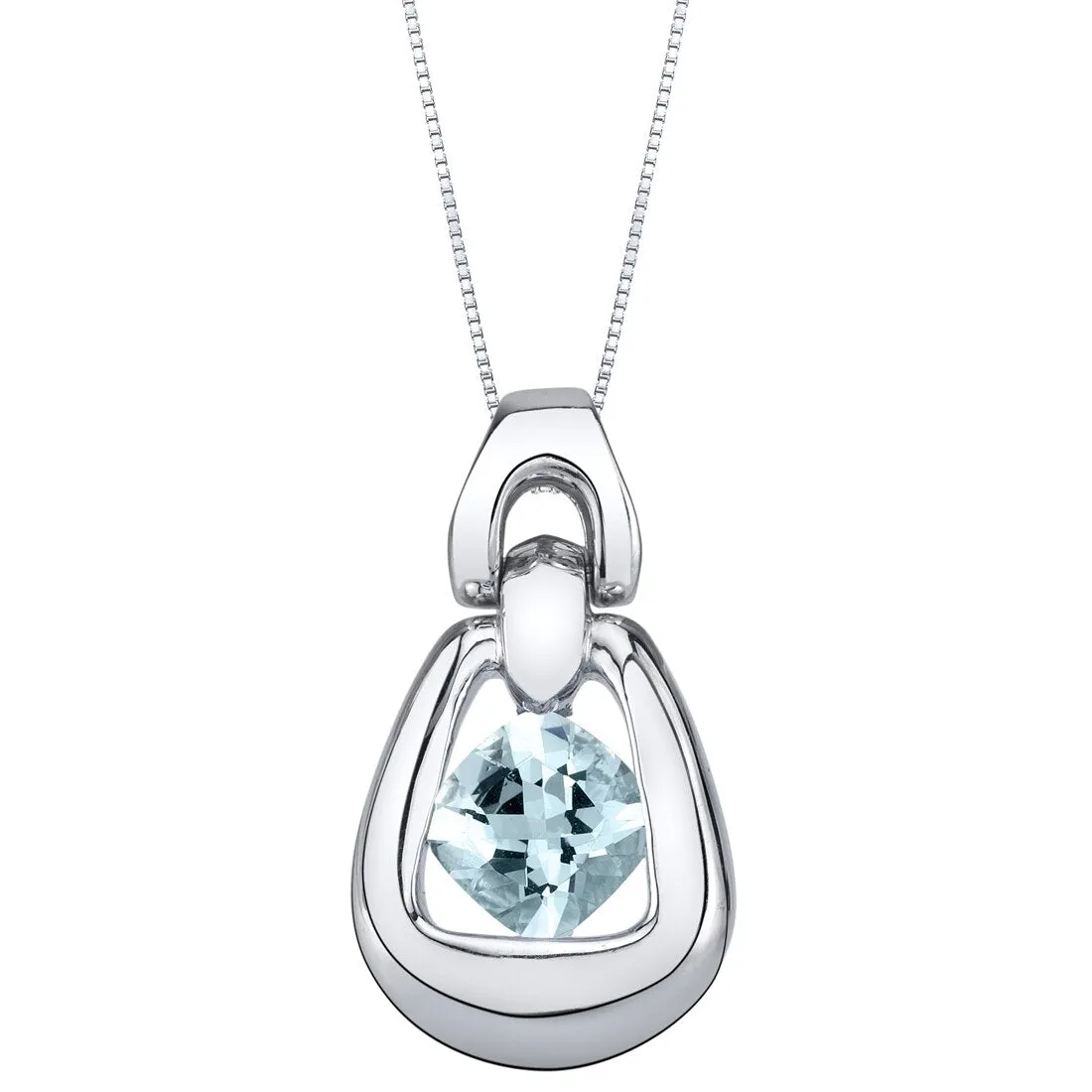 Aquamarine Pendant Sterling Silver Cushion Cut 0.75 Carat