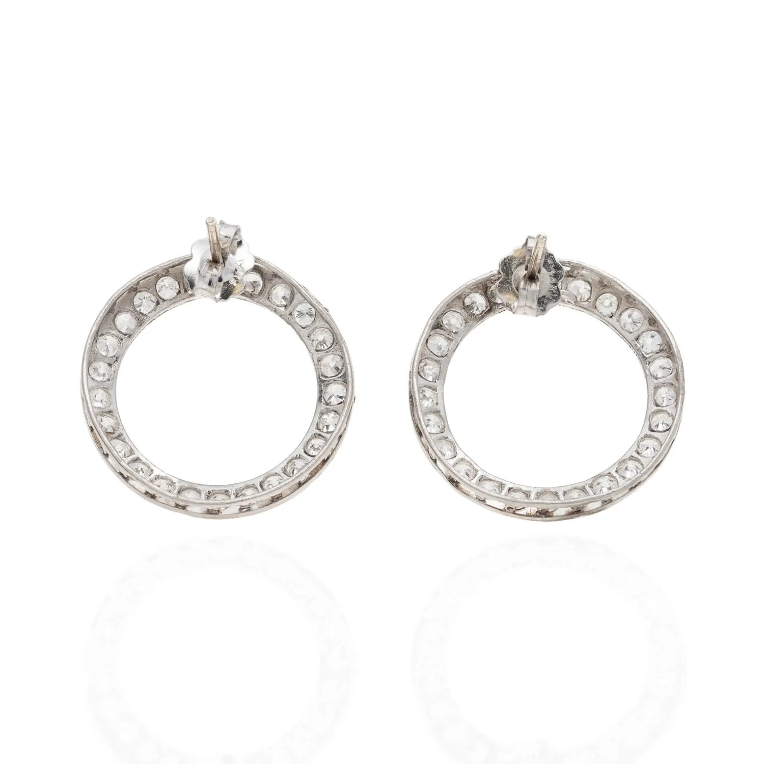 Art Deco Platinum   Diamond Circle Earrings 2ctw