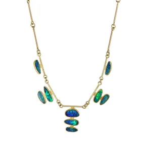 Australian Opal Doublet Necklace on 22K Gold Handmade Bar Chain