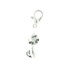 AVBeads Clip-On Charms Cat Charm 30mm x 7mm Silver JWLCC03284