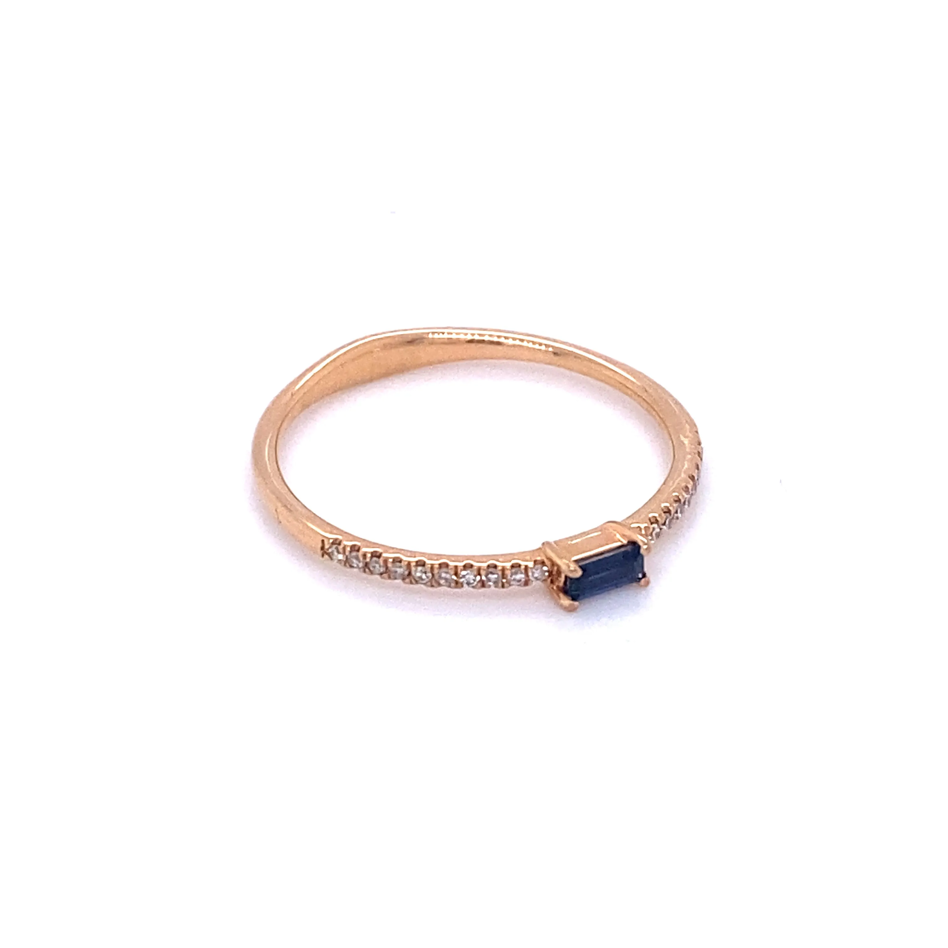 Baguette Blue Sapphire and Diamond Rose Gold Stacker