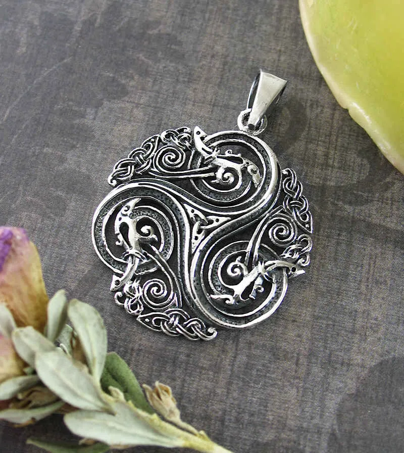 Baroque Triskele With Triquetra And Celtic Knots Pendant