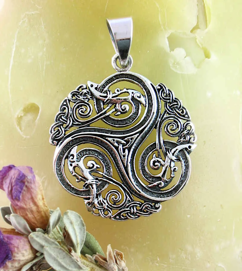 Baroque Triskele With Triquetra And Celtic Knots Pendant