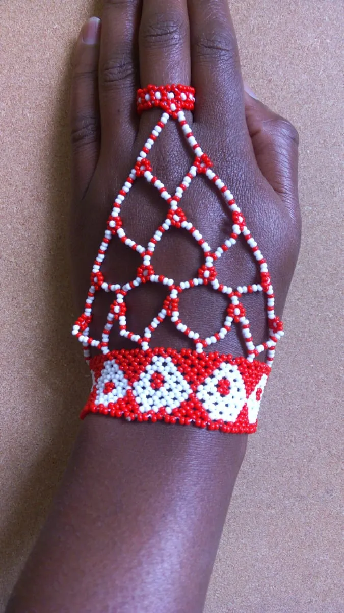 Beautiful Red and White Beaded Maasai Bracelet