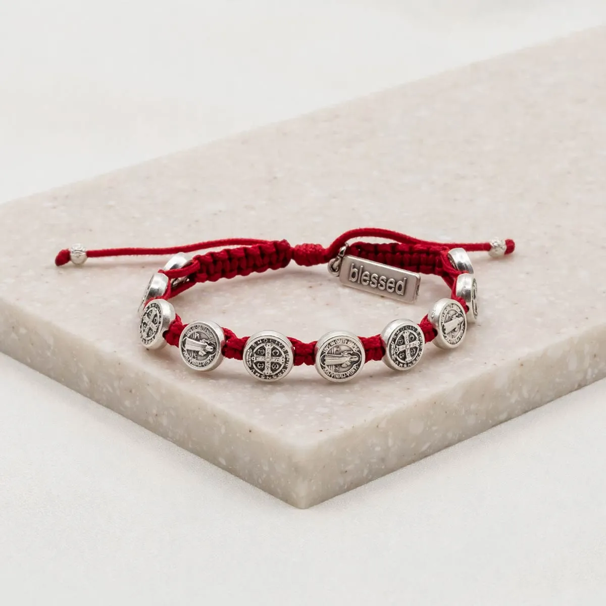 Benedictine Blessing Bracelet in Silver and Red