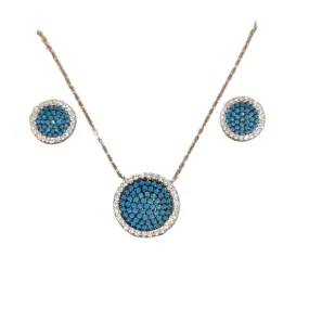 Bianca Blue necklace earring Rose Gold set