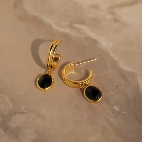 Black Gemstone Drop Hoops