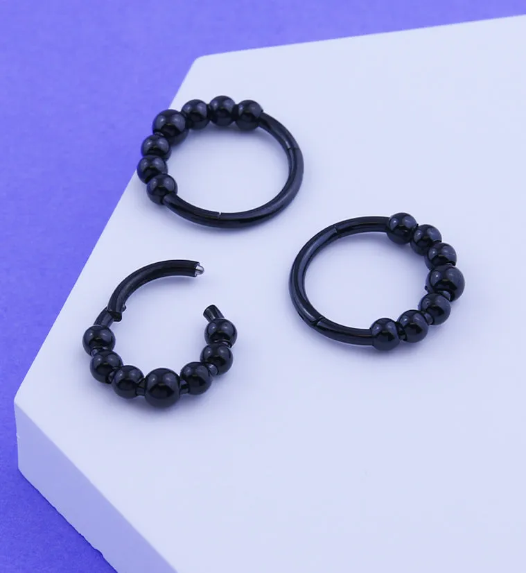 Black PVD Beaded Titanium Hinged Segment Ring