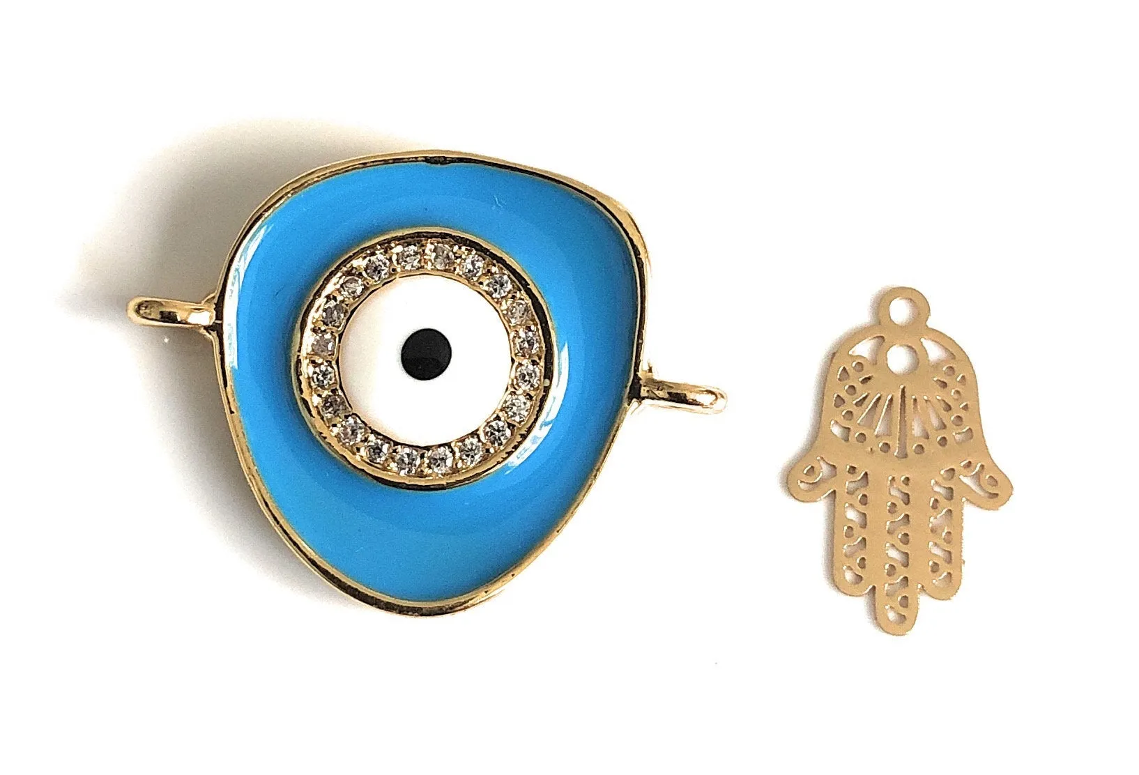 Blue Evil Eye & Gold Hamsa Charm Bracelet