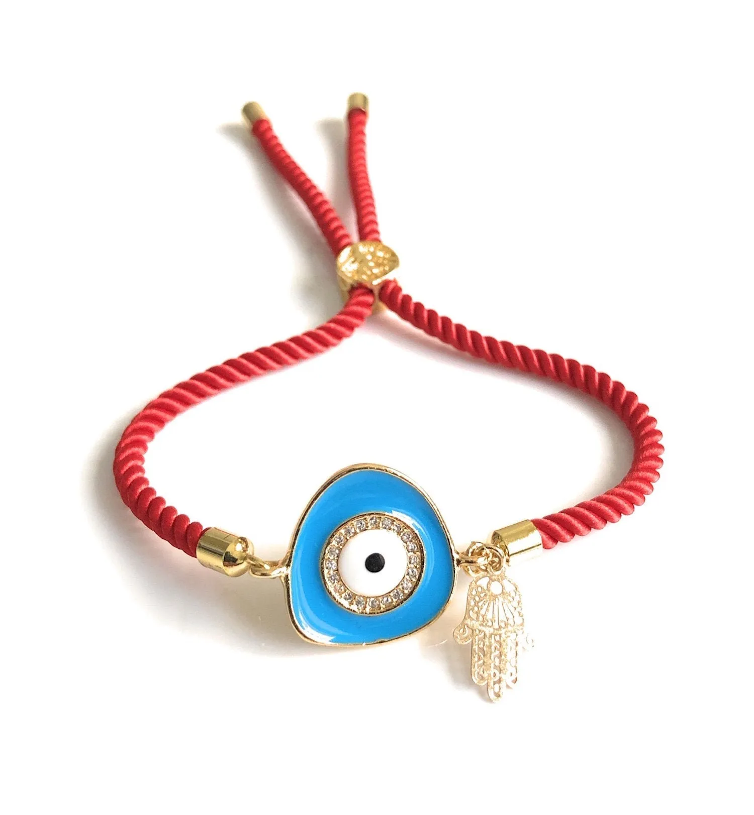 Blue Evil Eye & Gold Hamsa Charm Bracelet