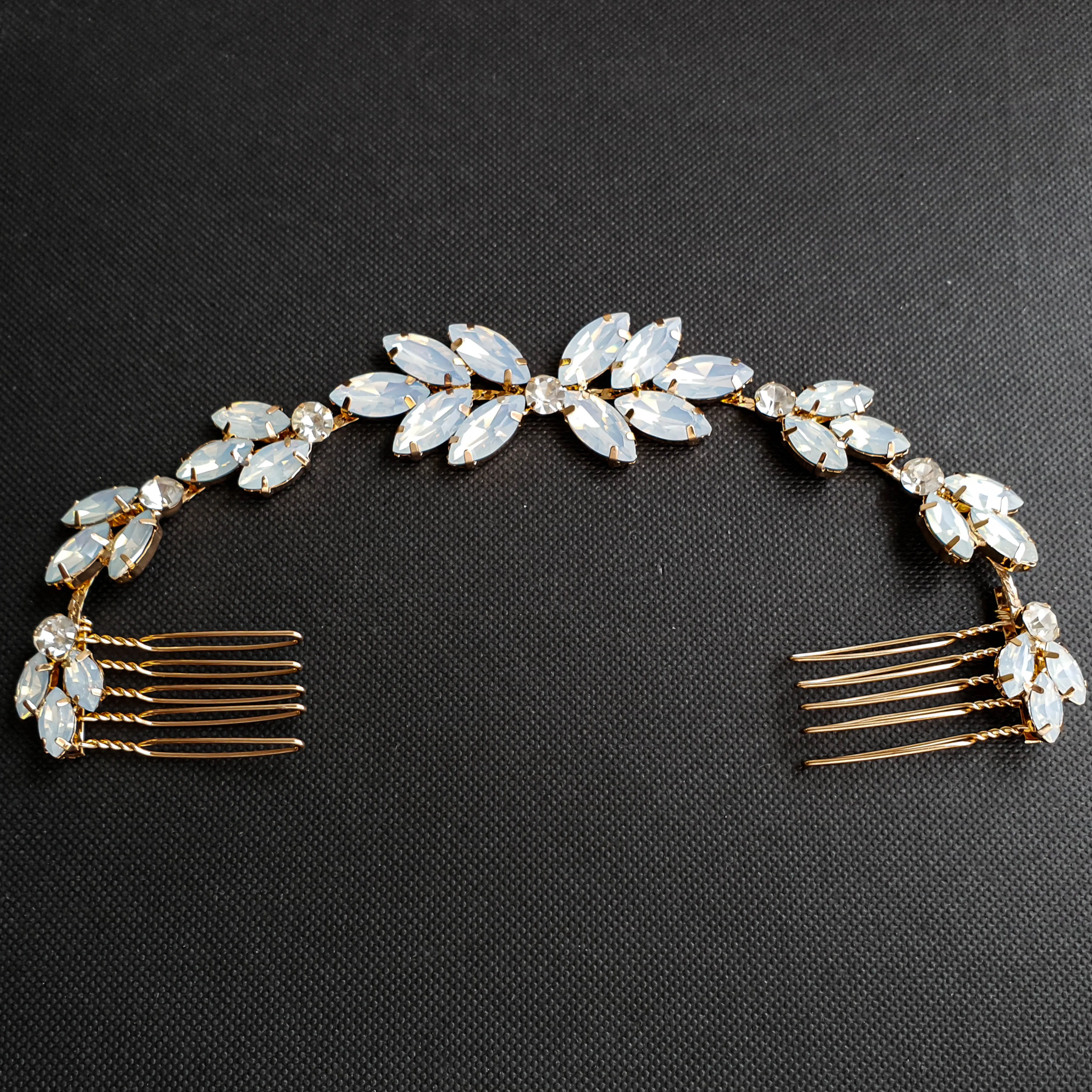 Blue Opal Bridal Headpiece in Rose Gold-Holly