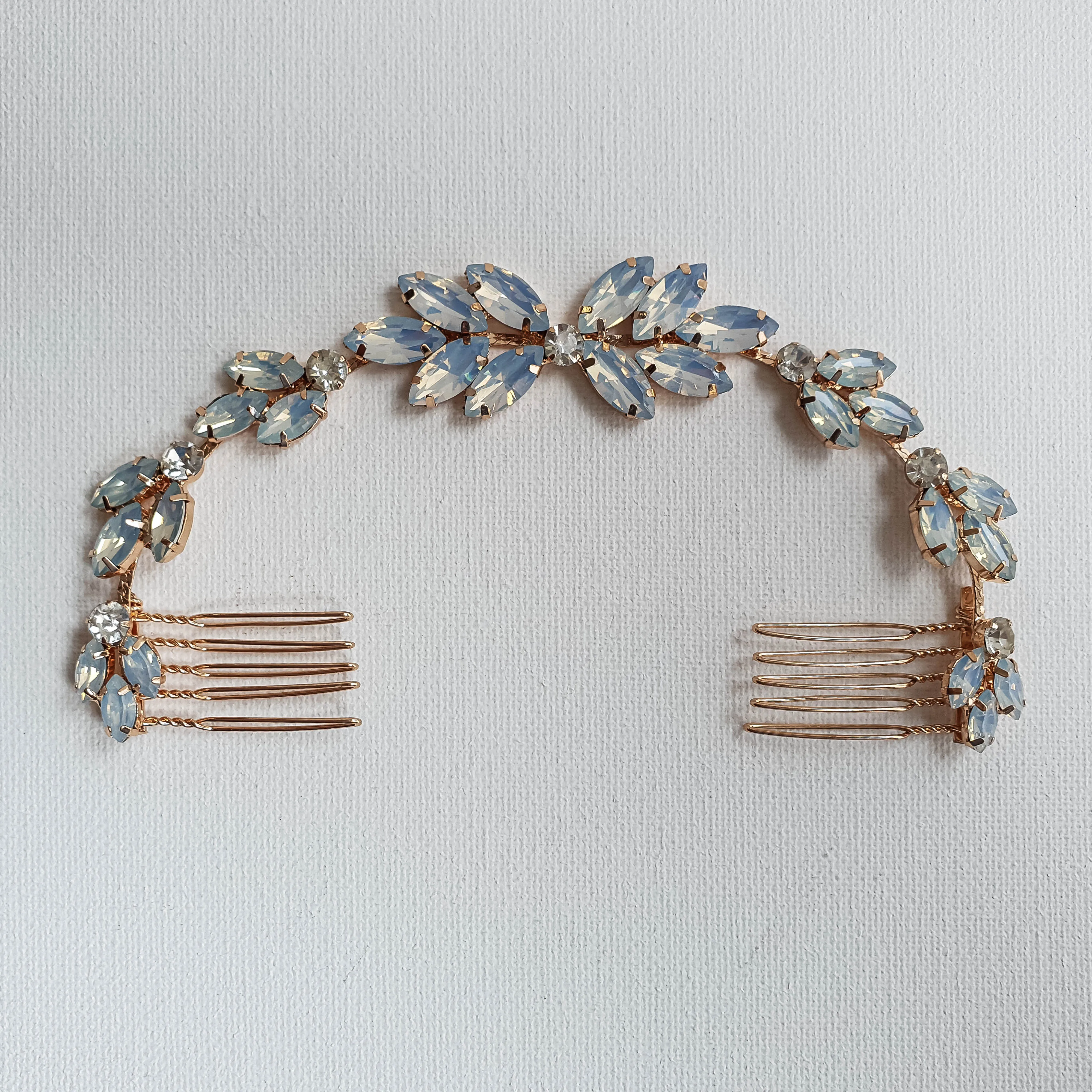 Blue Opal Bridal Headpiece in Rose Gold-Holly