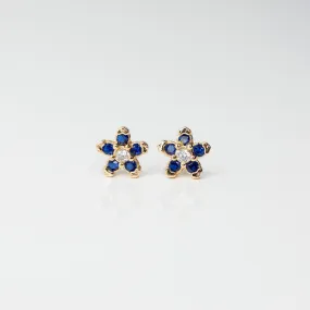 Blue Sapphire Flower Studs