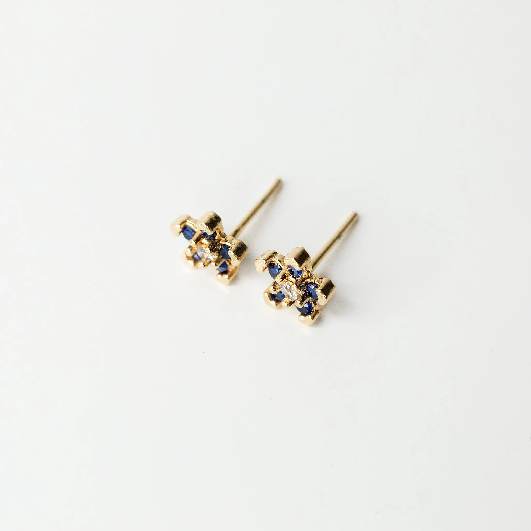 Blue Sapphire Flower Studs