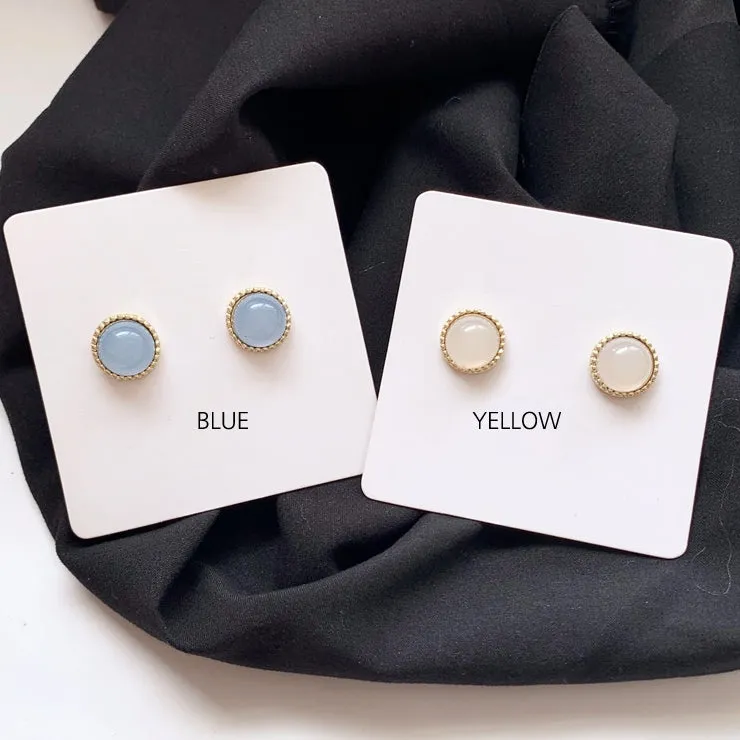 Blue Yellow Bling Rounded Earrings Gifts Korean Jewelry Womens Accessories Luxury Fashion Dating Party Clubber Elegant Wedding Lovely Accessory