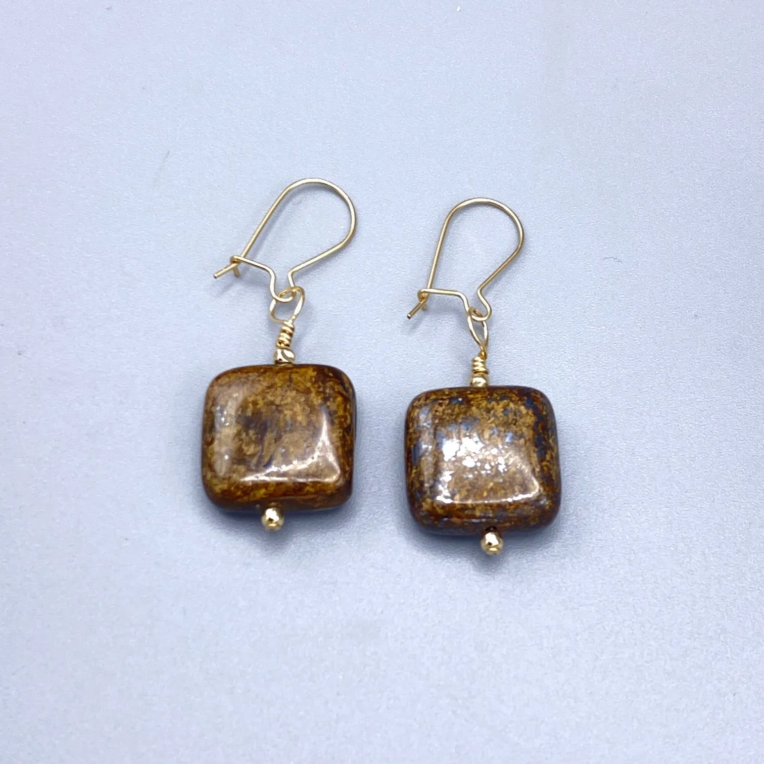 Bronzite Gemstone and 14 kt gf Drop Earrings