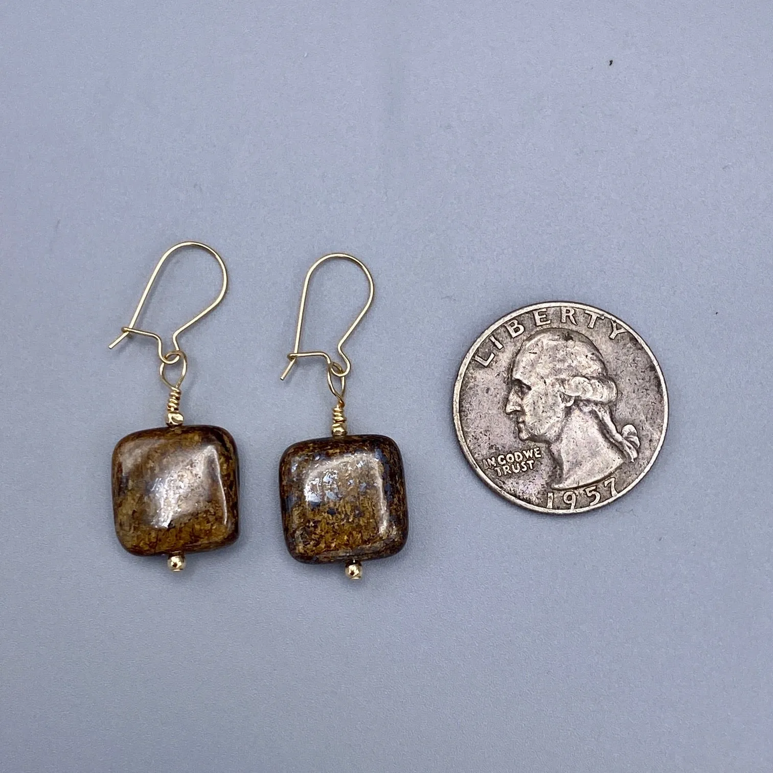 Bronzite Gemstone and 14 kt gf Drop Earrings