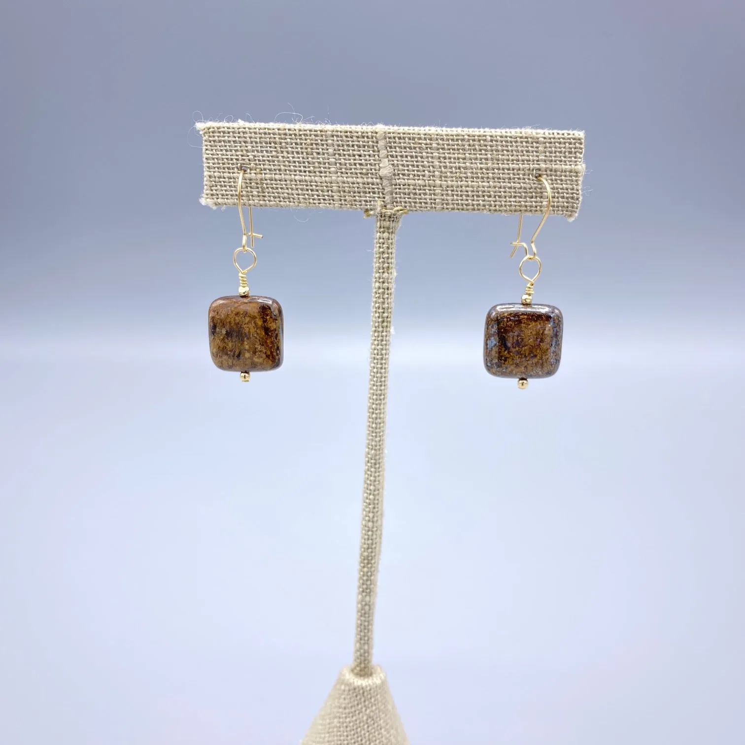 Bronzite Gemstone and 14 kt gf Drop Earrings