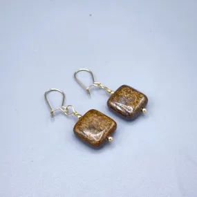 Bronzite Gemstone and 14 kt gf Drop Earrings