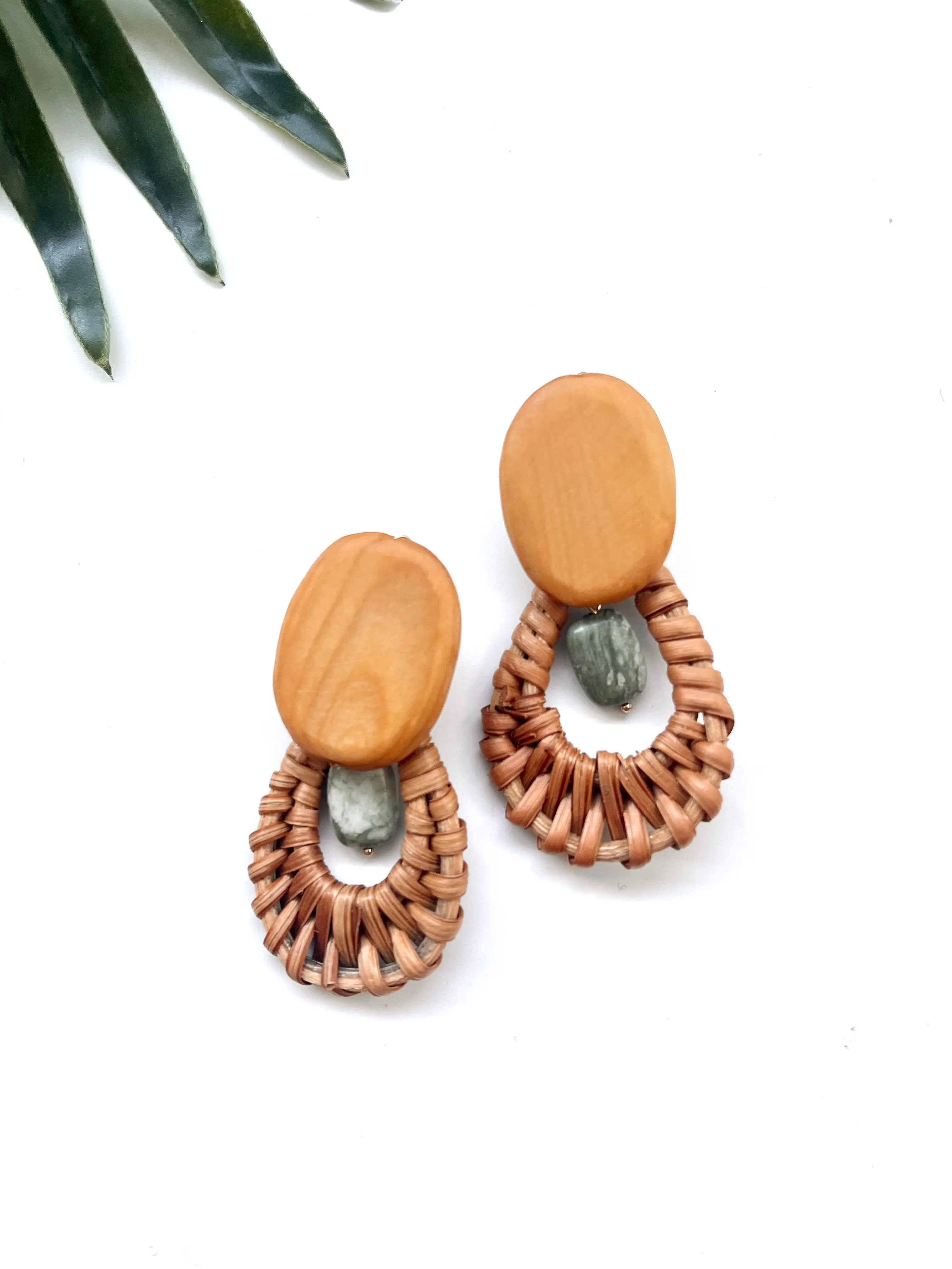 cabana earrings - wood and peace stone