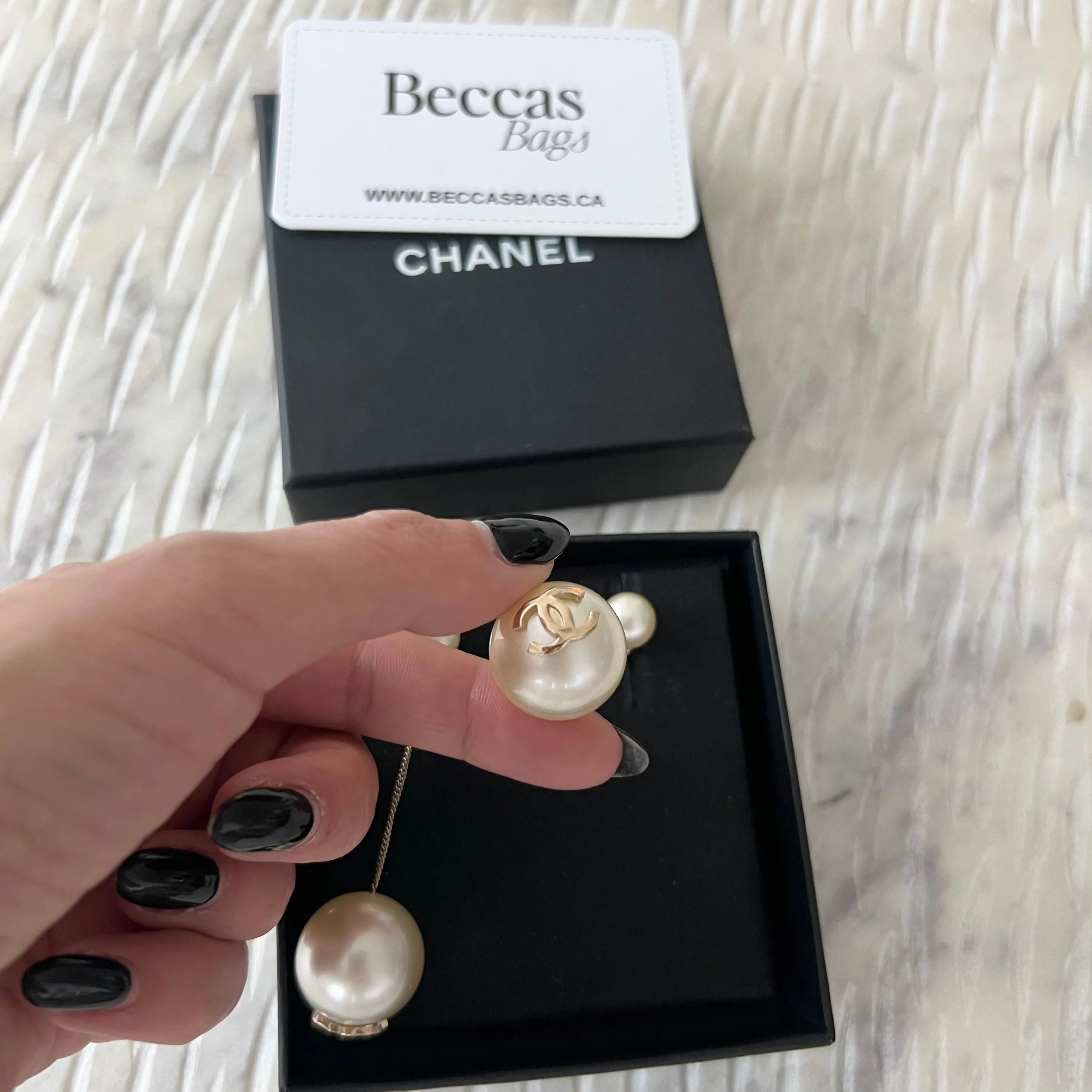 CHANEL Pearl CC Chain Drop Earrings Gold