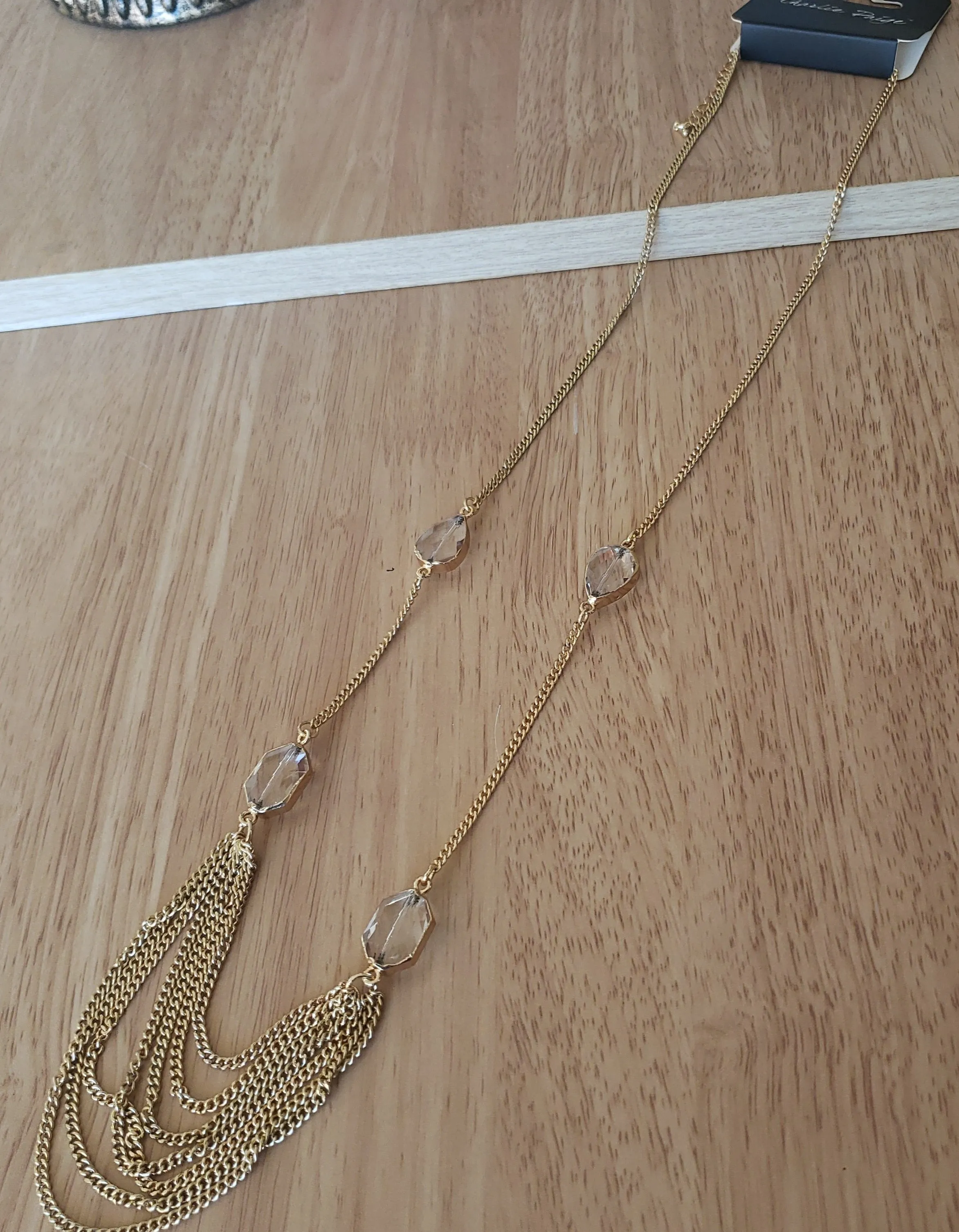 Charlie Paige Drop Chain Necklace with Stones - Gold